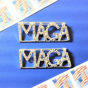 2 Large MAGA "Make America Great Again" Sparkling Rhinestone Pins